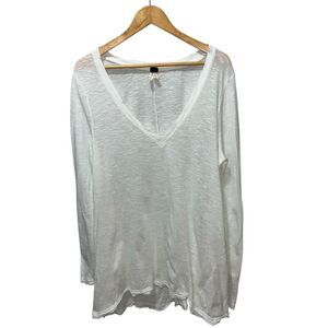 We The Free Women's Long Sleeve Oversized Top Size Large White Boho V-Neck